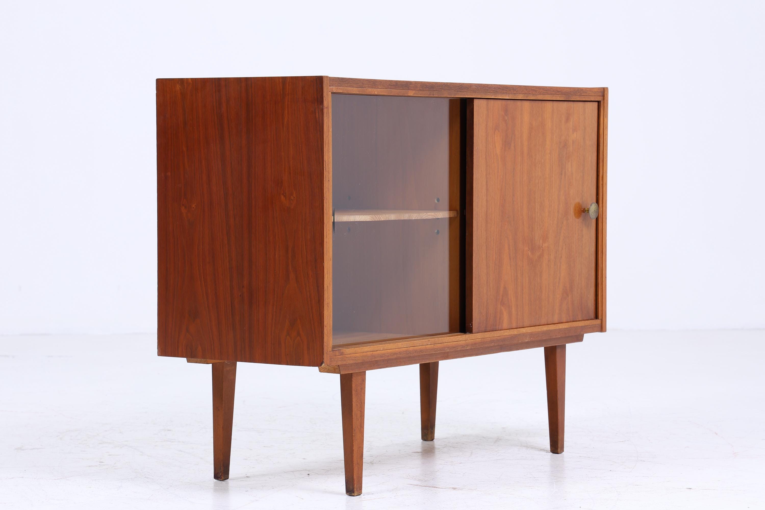 Vintage Kommode 60er Jahre | Mid Century Glas Schiebetüren Schrank | Holz Aufbewahrung