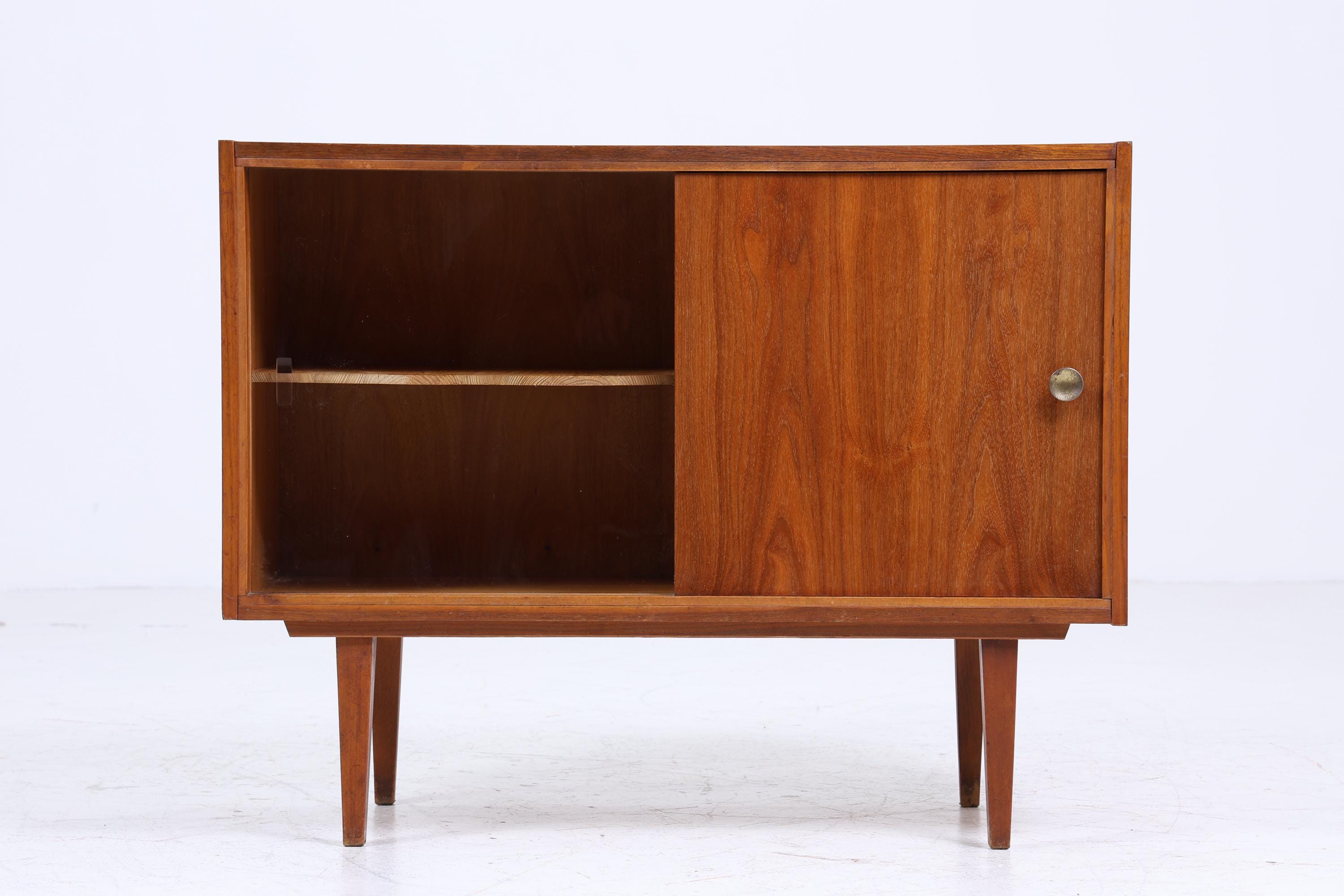 Vintage Kommode 60er Jahre | Mid Century Glas Schiebetüren Schrank | Holz Aufbewahrung