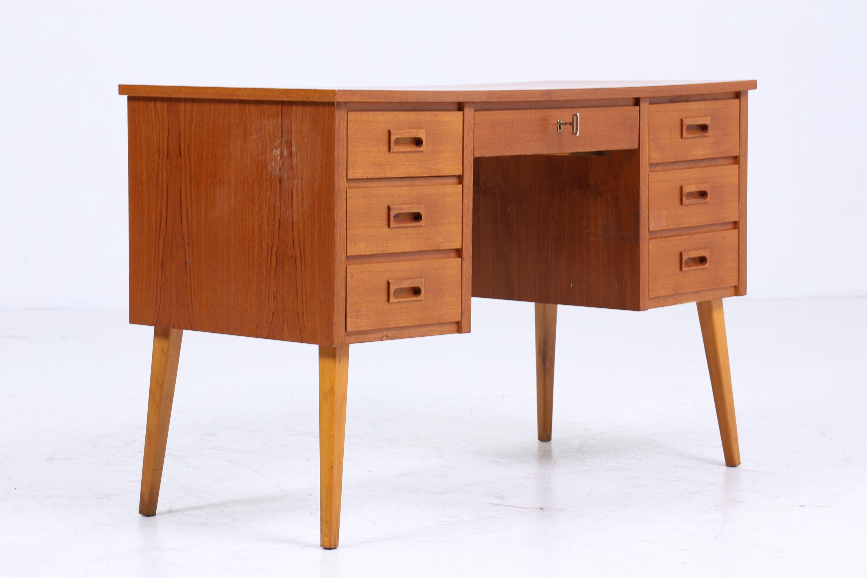 Vintage Teak Schreibtisch 60er Jahre | Mid Century Schubladen Arbeitstisch Bürotisch Tisch Retro Holz