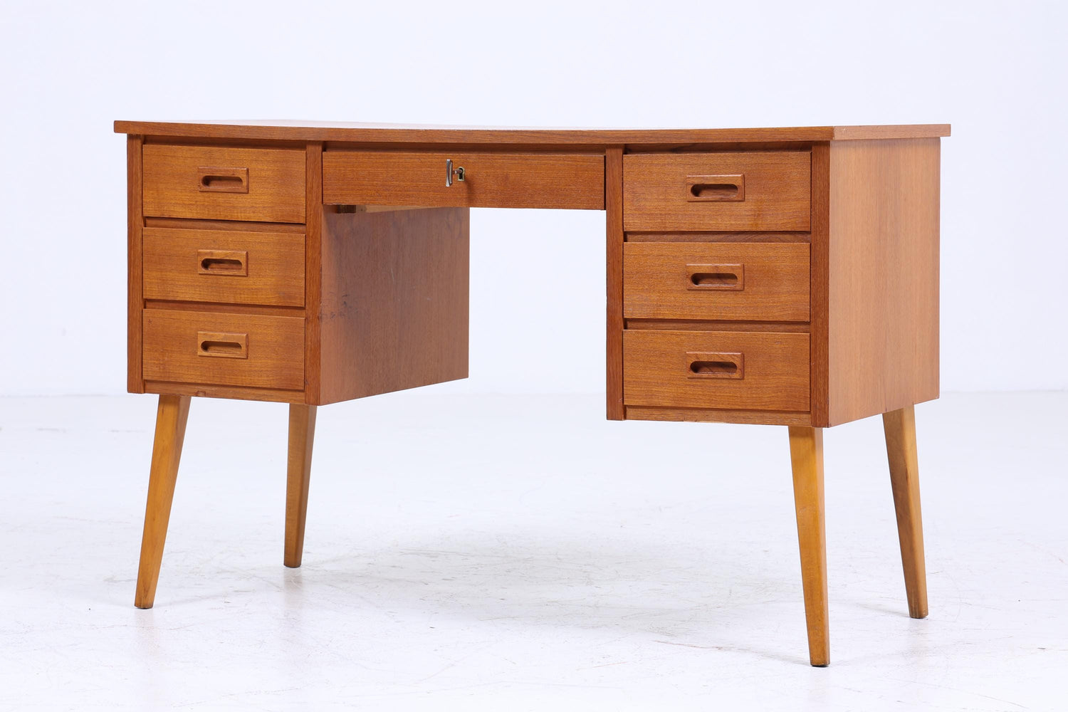 Vintage Teak Schreibtisch 60er Jahre | Mid Century Schubladen Arbeitstisch Bürotisch Tisch Retro Holz