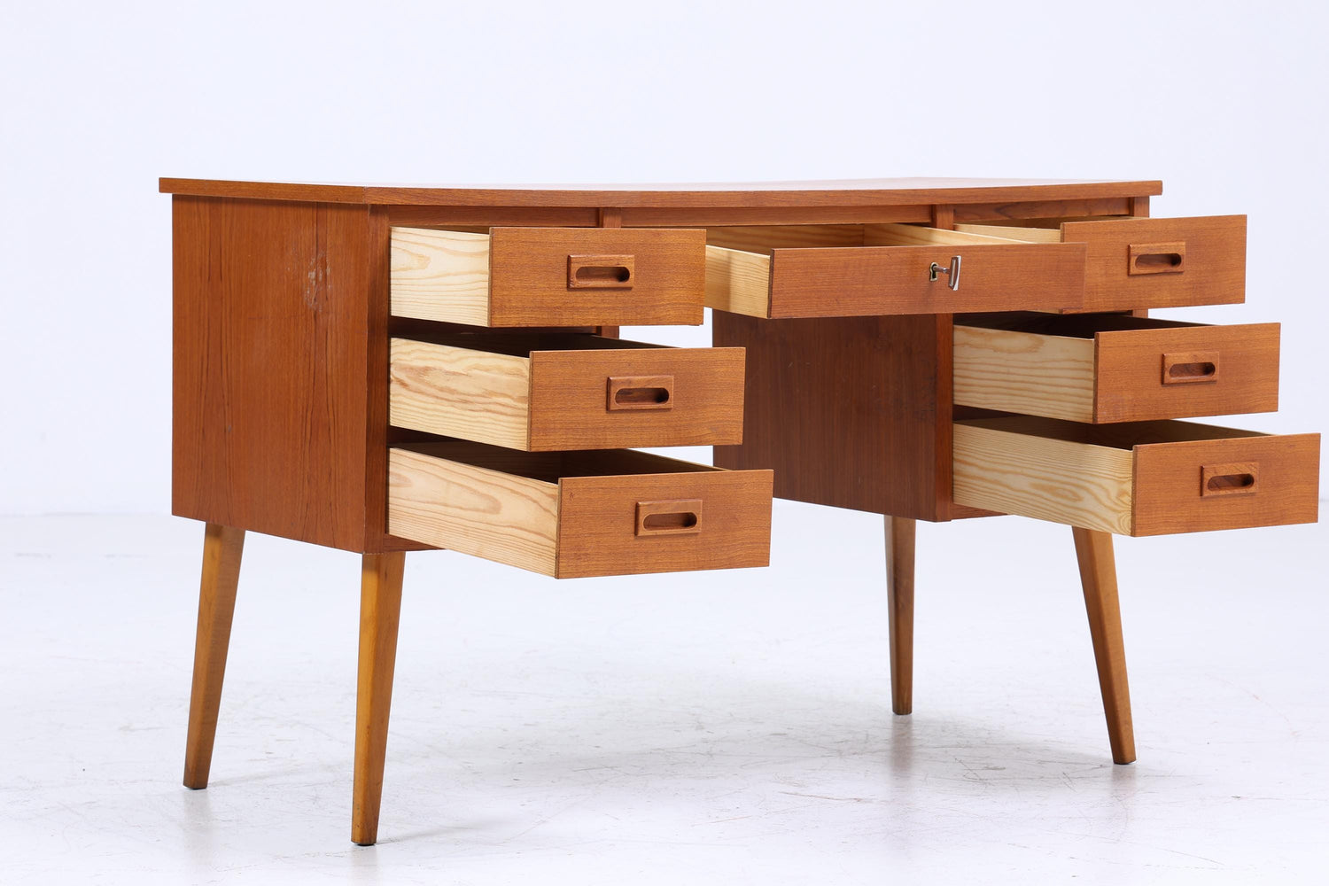 Vintage Teak Schreibtisch 60er Jahre | Mid Century Schubladen Arbeitstisch Bürotisch Tisch Retro Holz