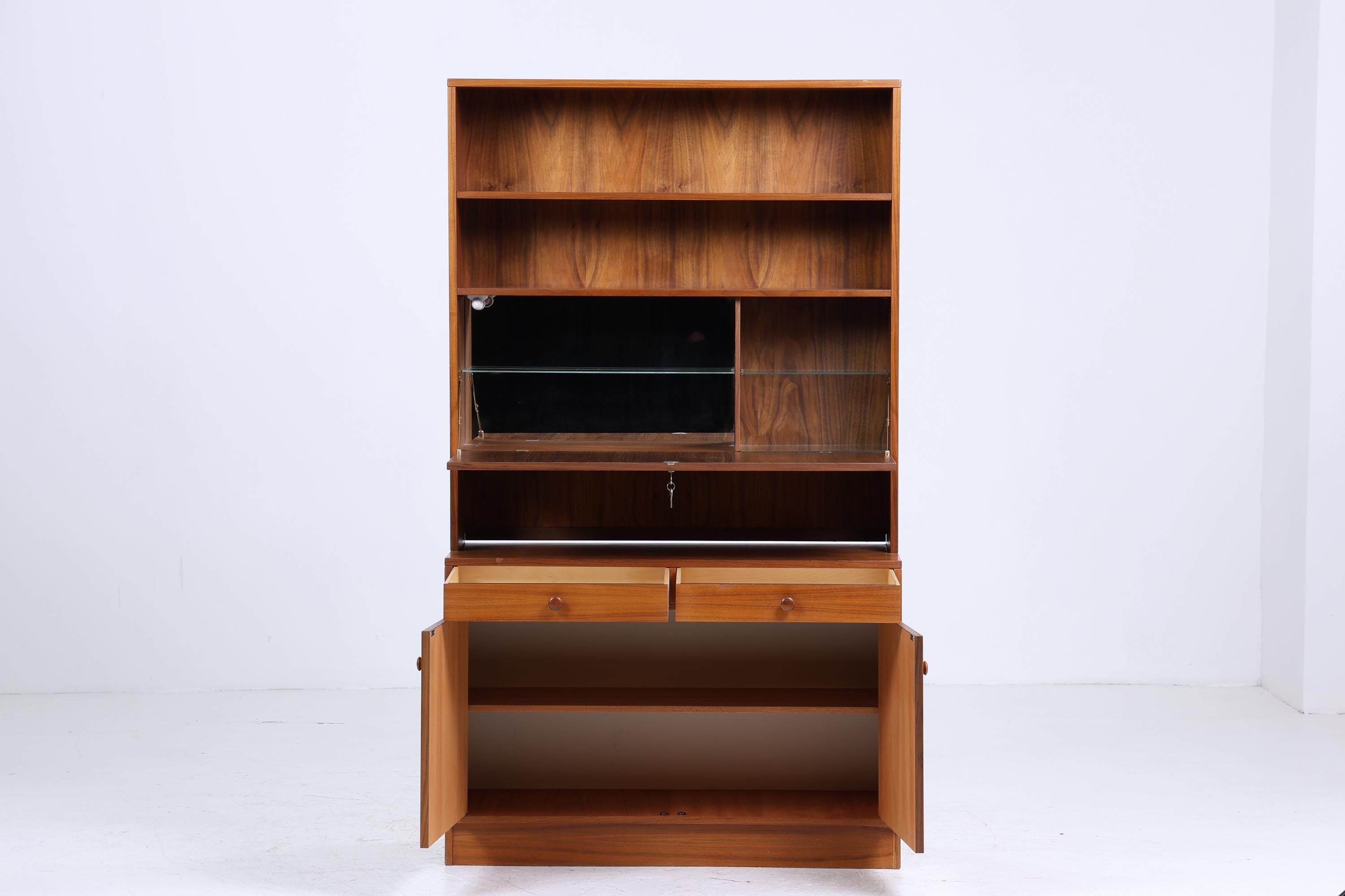 Mid Century Schrank 60er Jahre | Vintage Bücherregal Schreibtisch Sekretär Retro Regal Holz Aufbewahrung