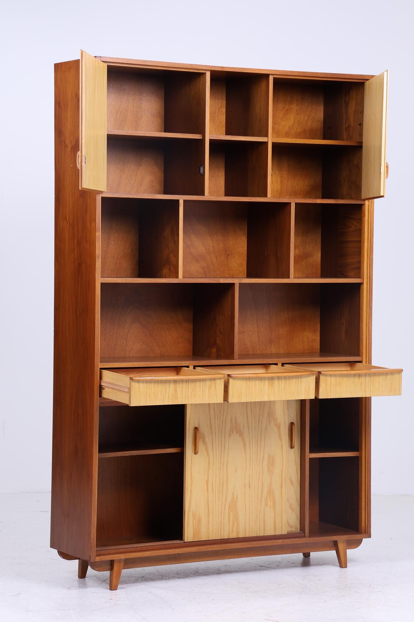 XXL Vintage Regal 60er Jahre | Mid Century Bücherregal Großer Retro Schrank Holz Aufbewahrung