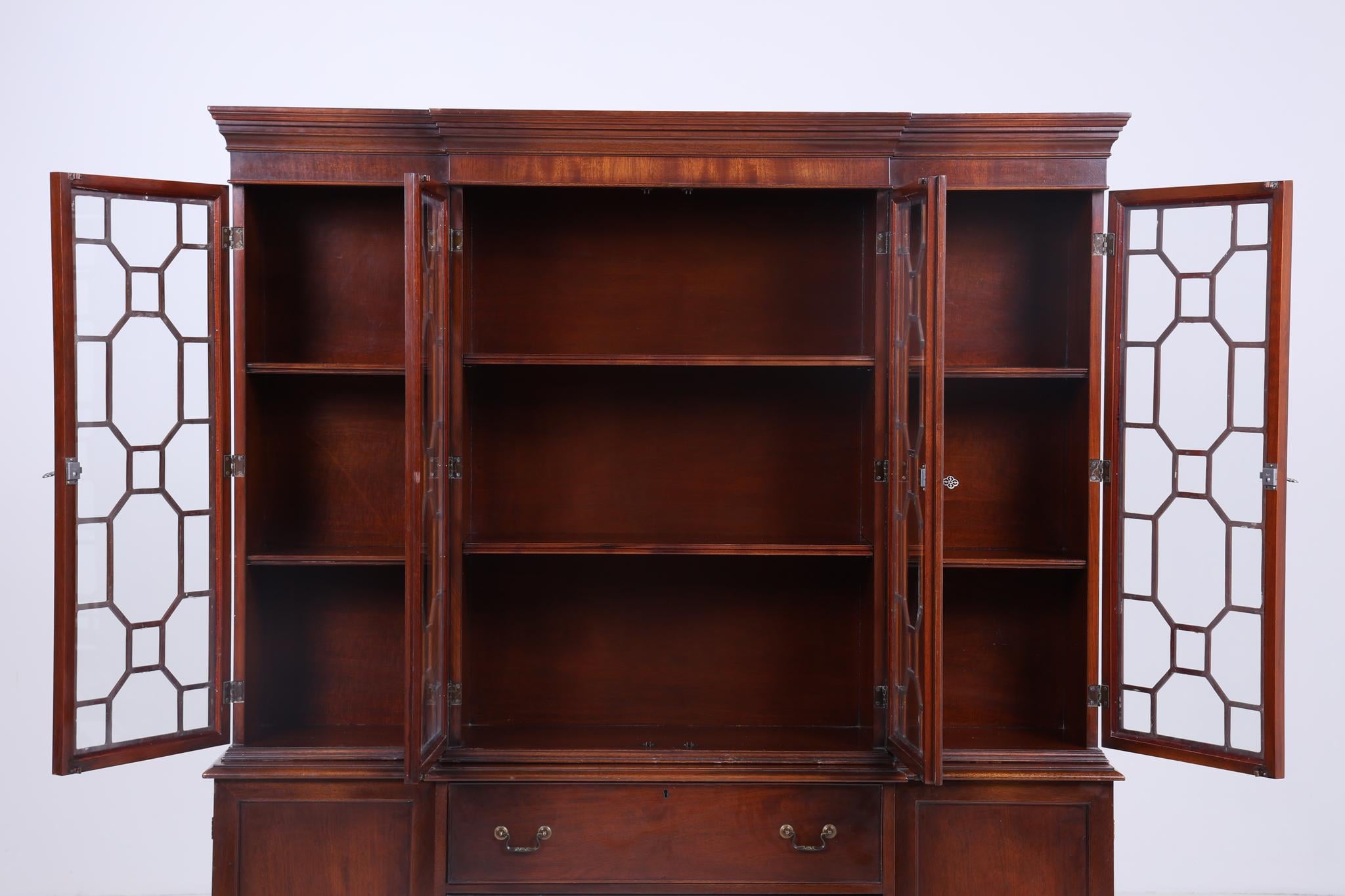 Mahagoni Breakfront Bücherregal | Vintage Regal | Mid Century Sekretär Holz Retro Vitrine Aufbewahrung