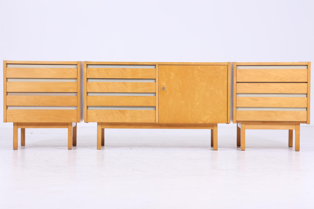 Vintage Hellerau Schlafzimmer Möbel Set | Mid Century Nachttische &amp; Kommode 60er Jahre | Retro Holz Aufbewahrung