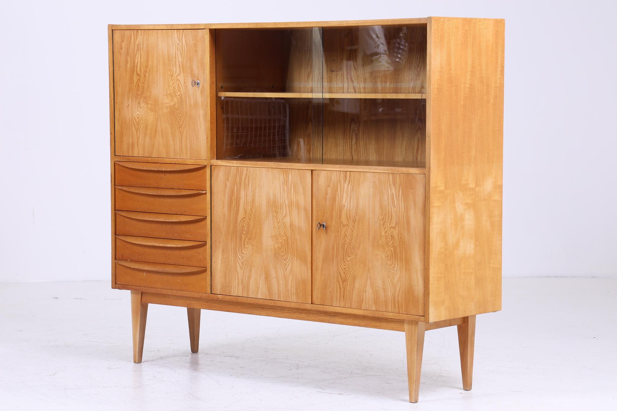 Hellerau Vintage Highboard 60er Jahre | Mid Century Vitrine Serie 602 Franz Ehrlich Schrankwand Bücherschrank Aufbewahrung