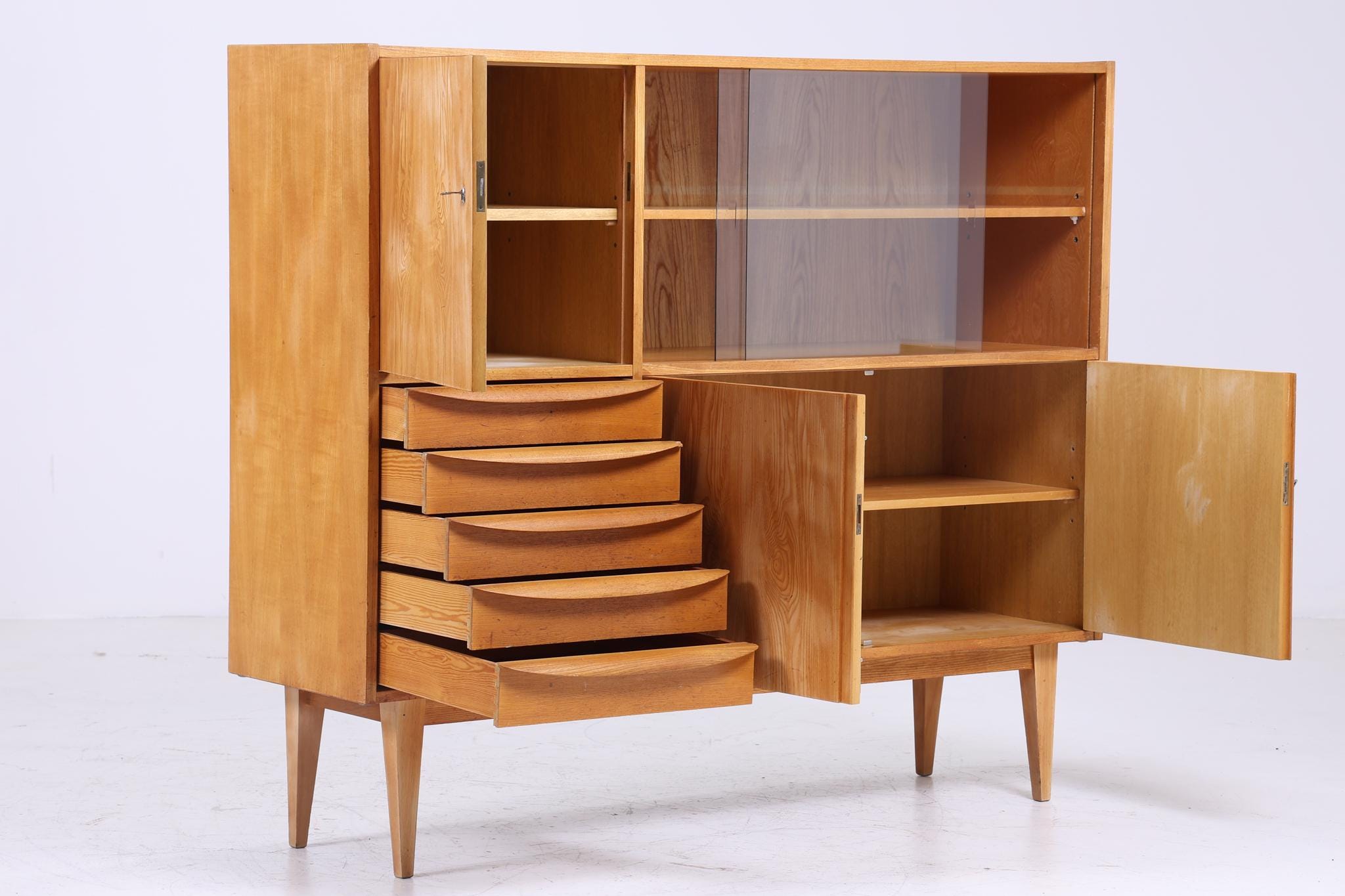 Hellerau Vintage Highboard 60er Jahre | Mid Century Vitrine Serie 602 Franz Ehrlich Schrankwand Bücherschrank Aufbewahrung