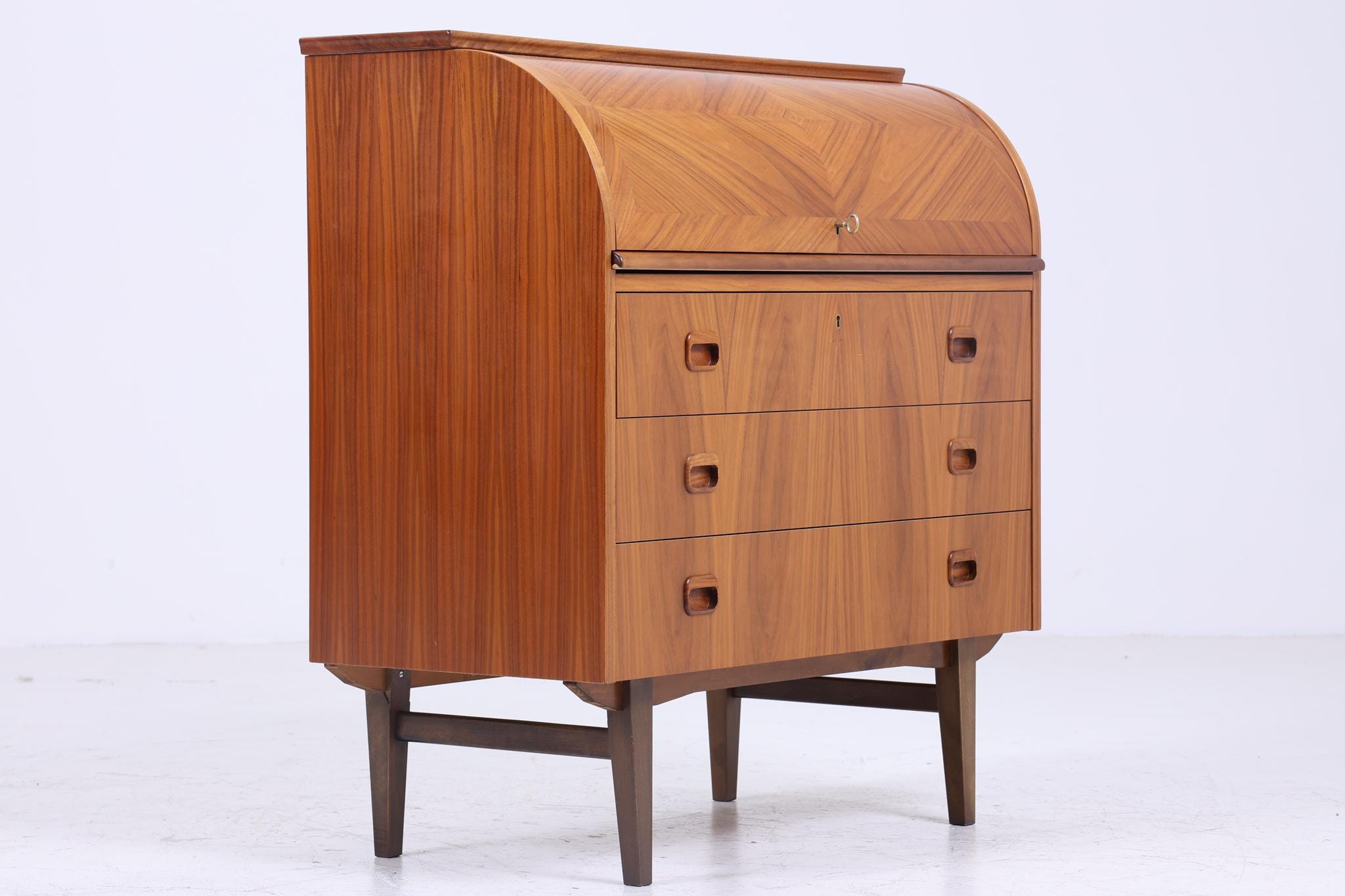 Teak Vintage Rollladen Sekretär 60er Jahre | Mid Century Schreibtisch Schrank Arbeitstisch Retro Holz Aufbewahrung By Bröderna Gustafsson