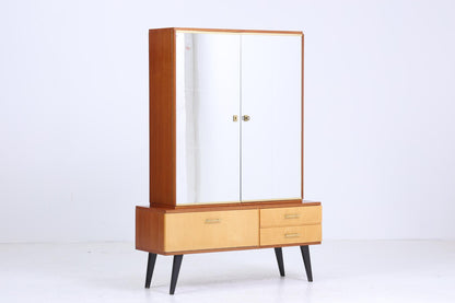 Kleiner Vintage Wäscheschrank mit Spiegel | Mid Century Kleiderschrank | 60er Jahre Fächerschrank Spiegelschrank