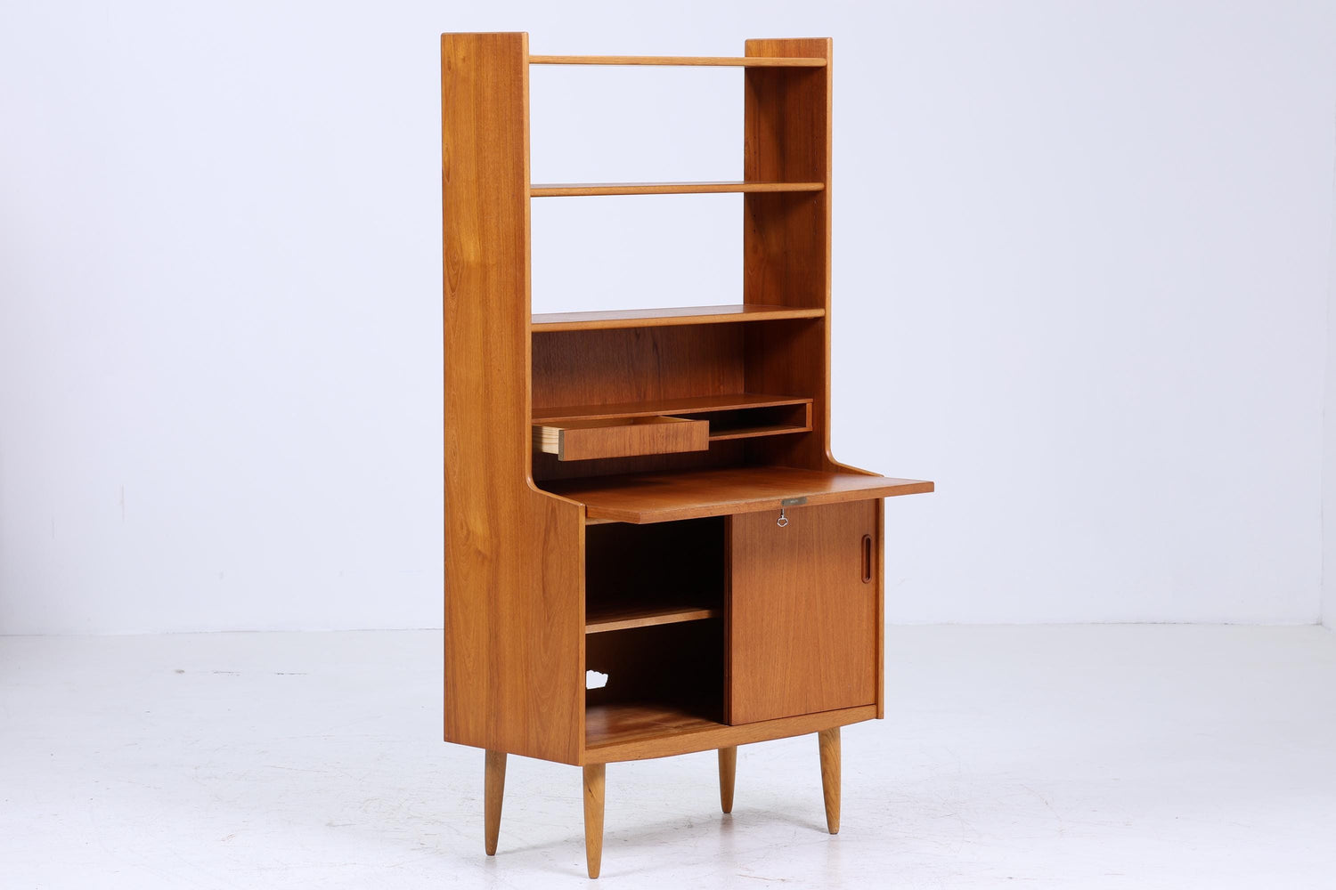 Vintage Teak Regal 60er Jahre | Mid Century Bücherregal Schreibtisch Sekretär Retro Holz Aufbewahrung