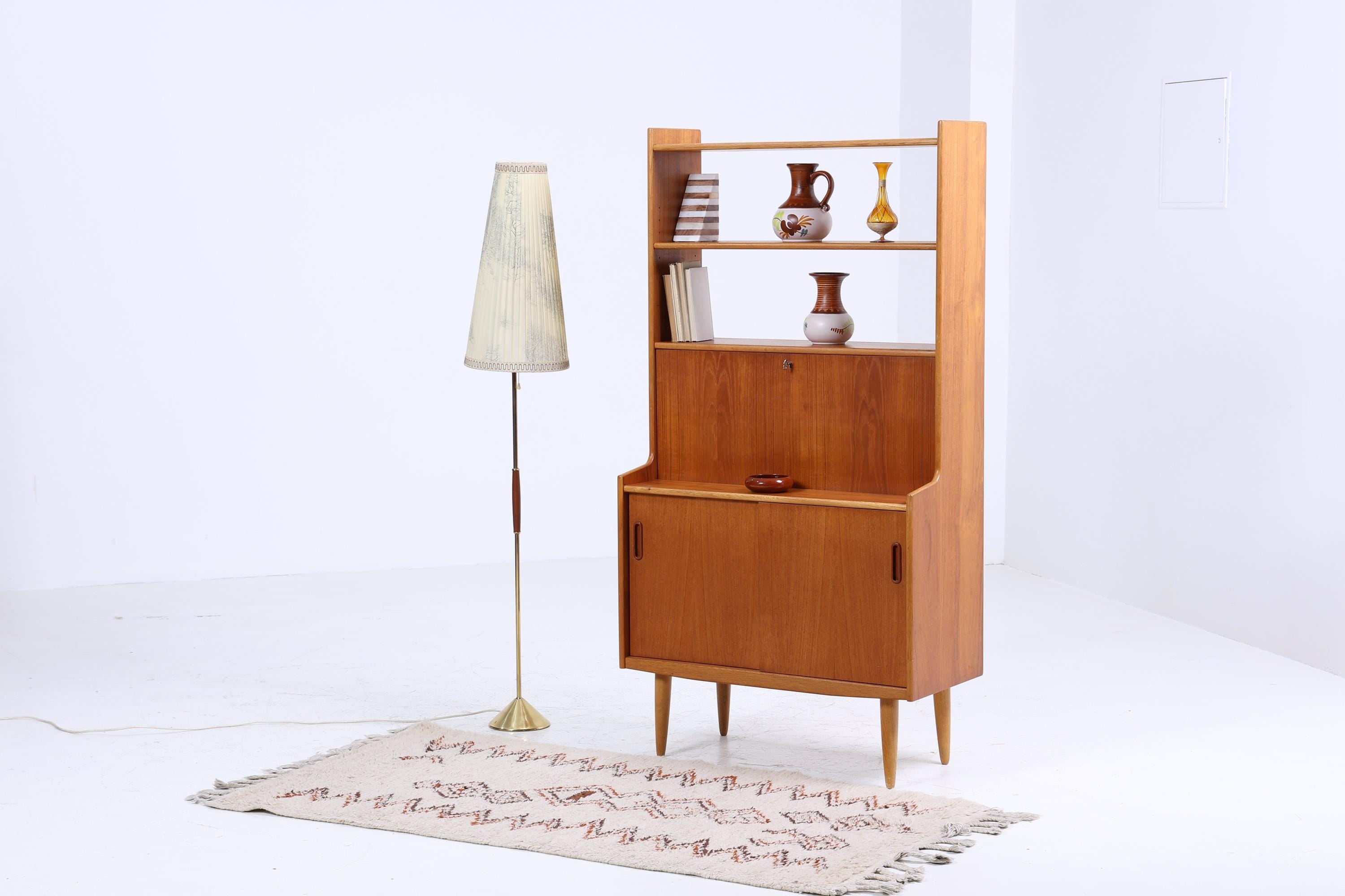 Vintage Teak Regal 60er Jahre | Mid Century Bücherregal Schreibtisch Sekretär Retro Holz Aufbewahrung