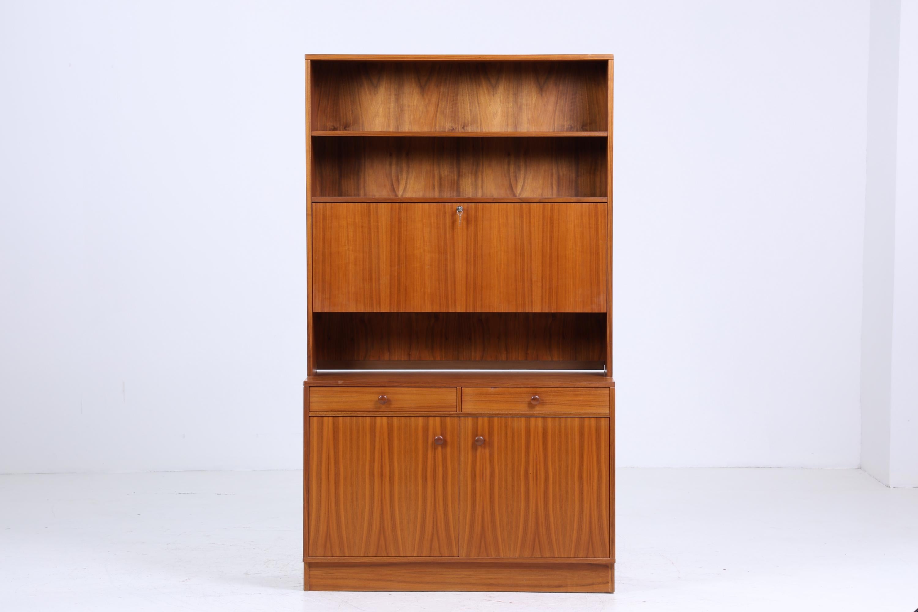 Mid Century Schrank 60er Jahre | Vintage Bücherregal Schreibtisch Sekretär Retro Regal Holz Aufbewahrung