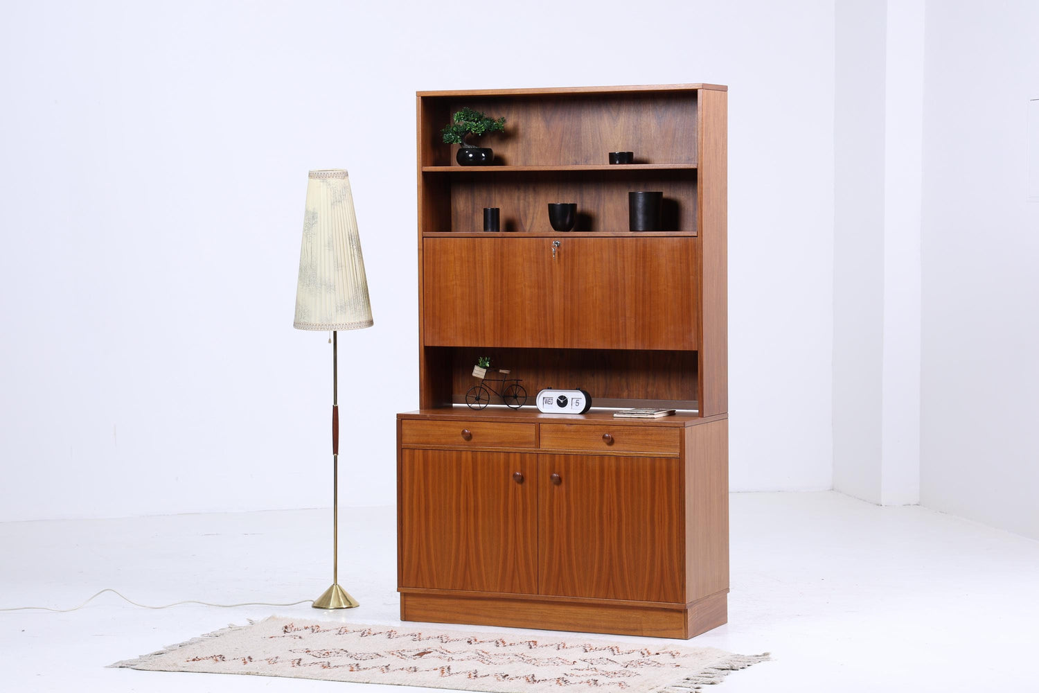 Mid Century Schrank 60er Jahre | Vintage Bücherregal Schreibtisch Sekretär Retro Regal Holz Aufbewahrung