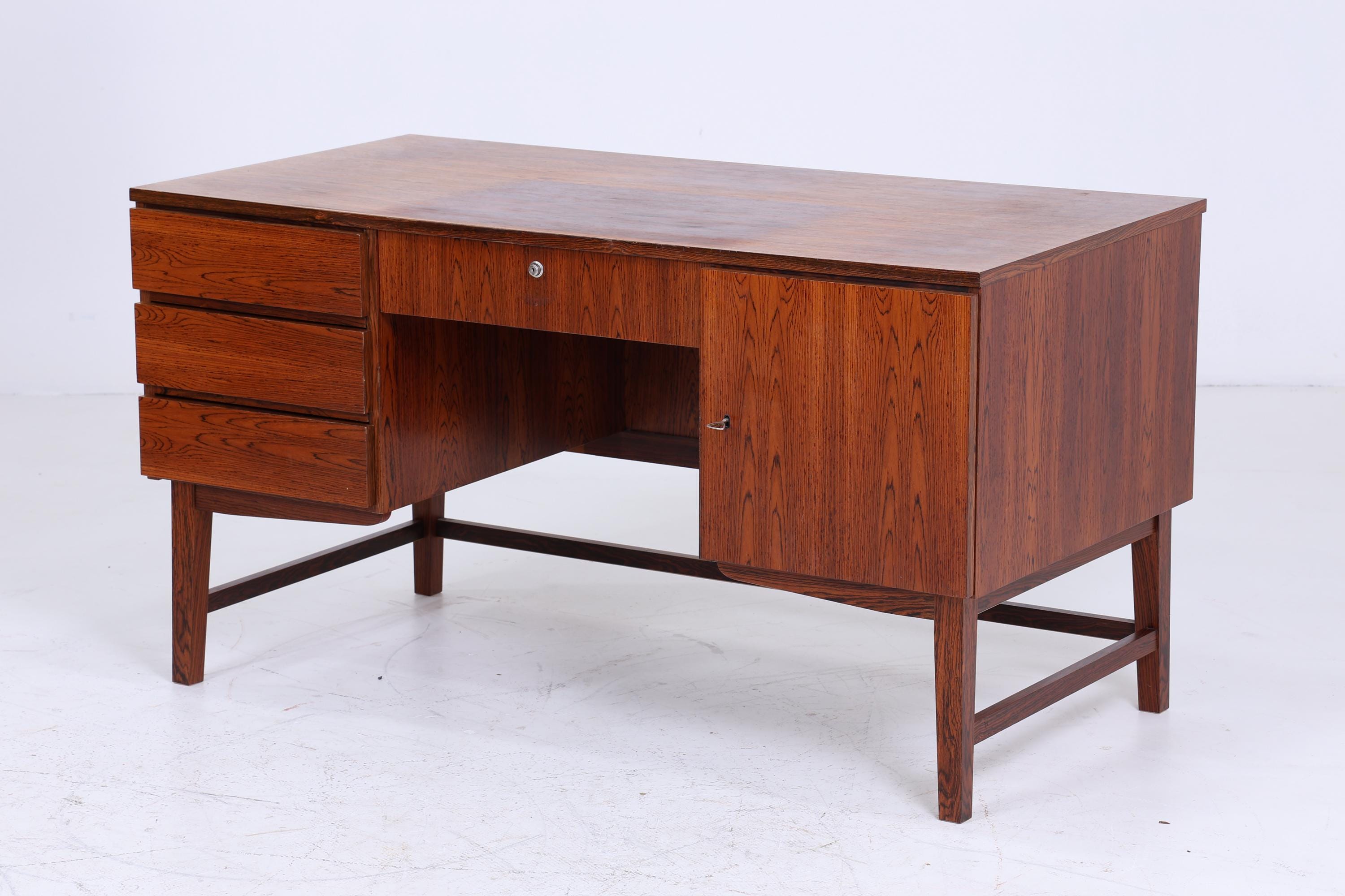 Vintage Schreibtisch 60er Jahre | Mid Century Palisander Arbeitstisch Bürotisch Schwebetisch Frei Tisch Retro Holz Design