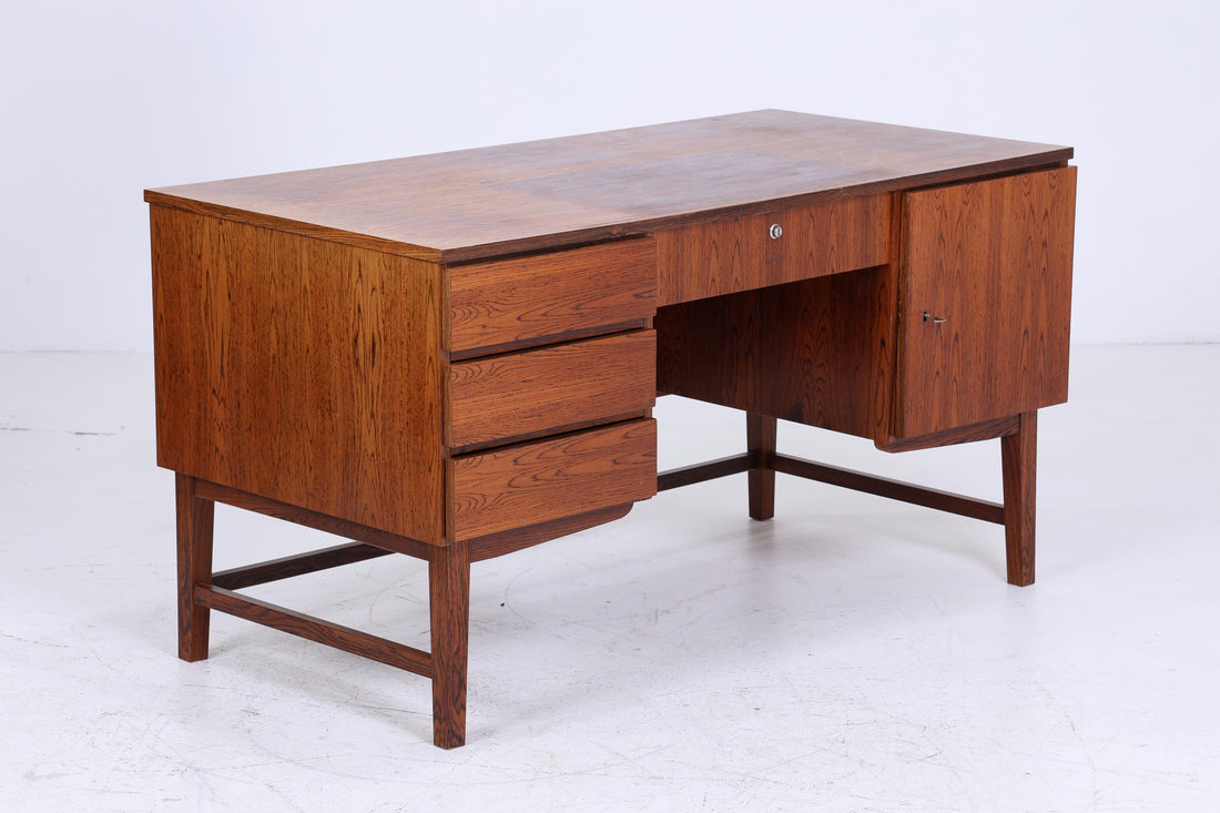 Vintage Schreibtisch 60er Jahre | Mid Century Palisander Arbeitstisch Bürotisch Schwebetisch Frei Tisch Retro Holz Design