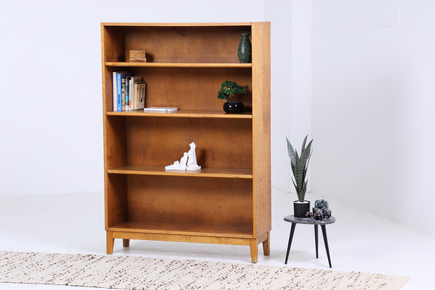 Breites Vintage Bücherregal | Mid Century Regal | 60er Retro Holz Aufbewahrung