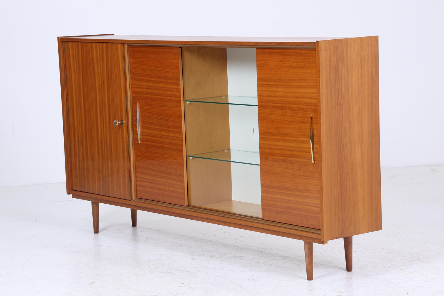 Vintage Highboard 60er Jahre | Mid Century Glas Vitrine Sideboard Wohnzimmerschrank Schrank Retro 70er Holz Aufbewahrung