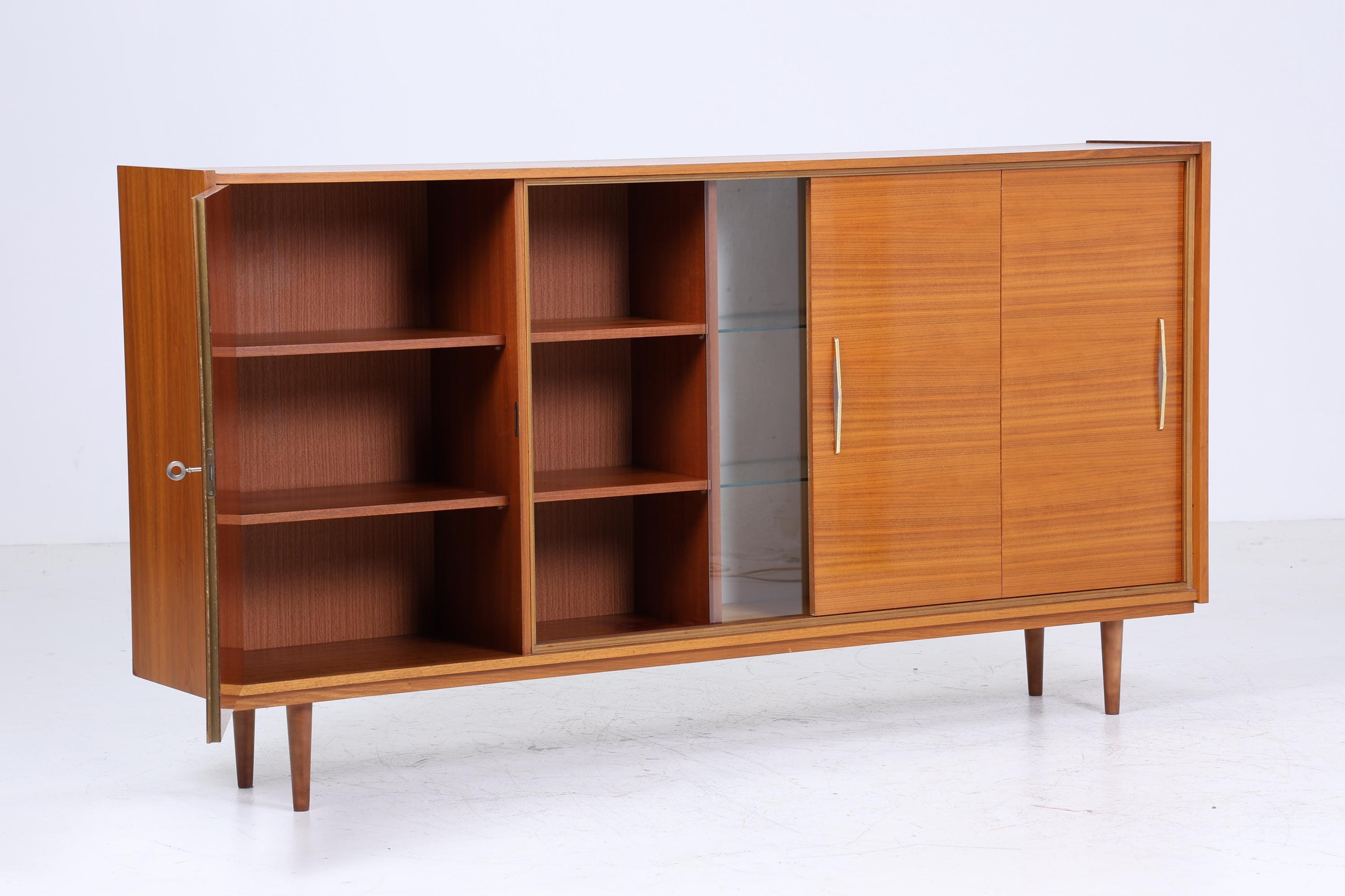 Vintage Highboard 60er Jahre | Mid Century Glas Vitrine Sideboard Wohnzimmerschrank Schrank Retro 70er Holz Aufbewahrung