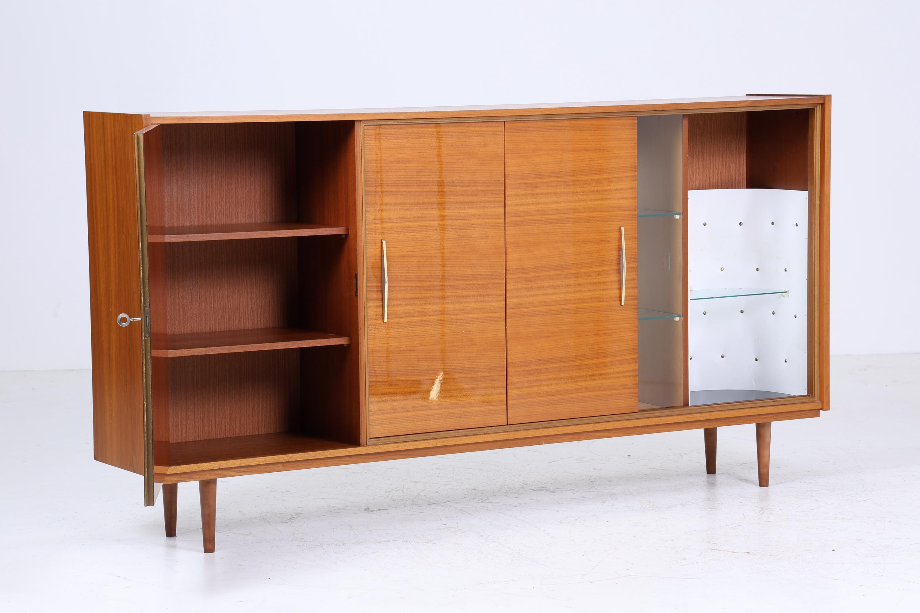 Vintage Highboard 60er Jahre | Mid Century Glas Vitrine Sideboard Wohnzimmerschrank Schrank Retro 70er Holz Aufbewahrung