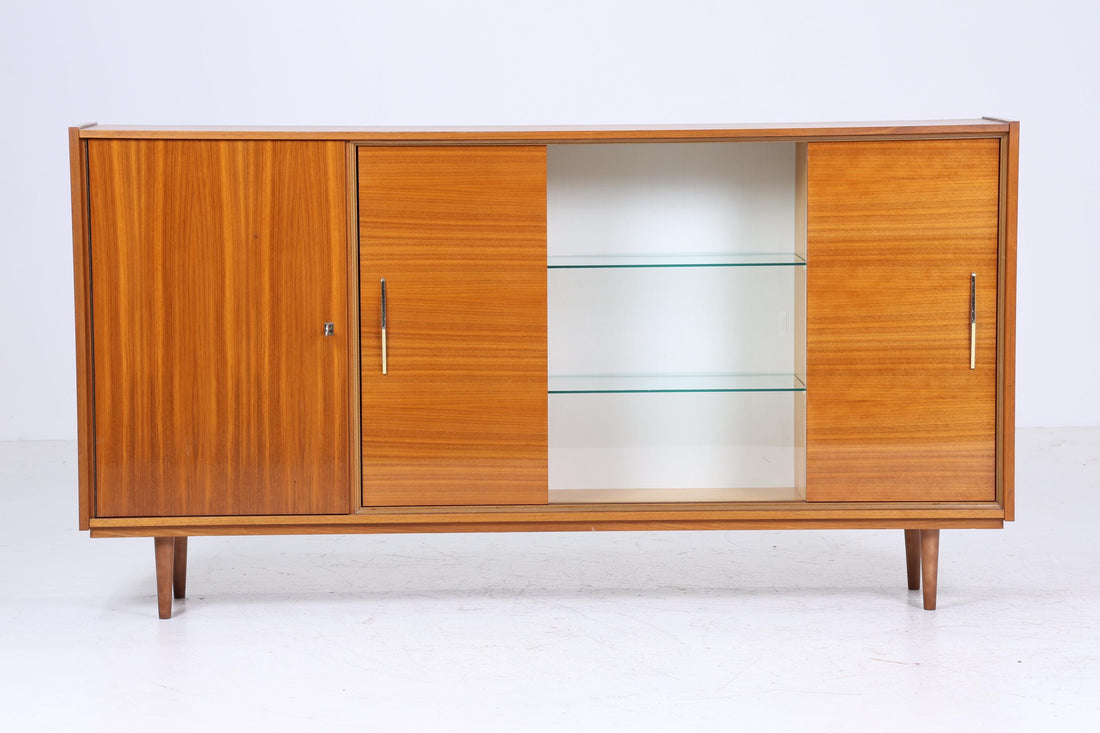 Vintage Highboard 60er Jahre | Mid Century Glas Vitrine Sideboard Wohnzimmerschrank Schrank Retro 70er Holz Aufbewahrung