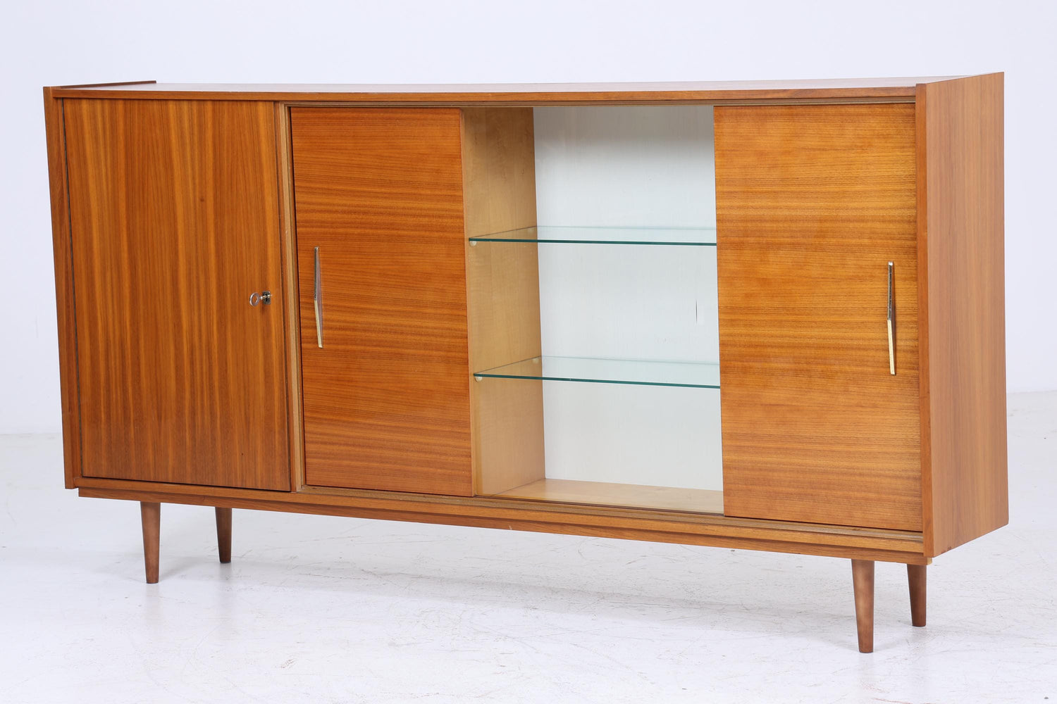 Vintage Highboard 60er Jahre | Mid Century Glas Vitrine Sideboard Wohnzimmerschrank Schrank Retro 70er Holz Aufbewahrung