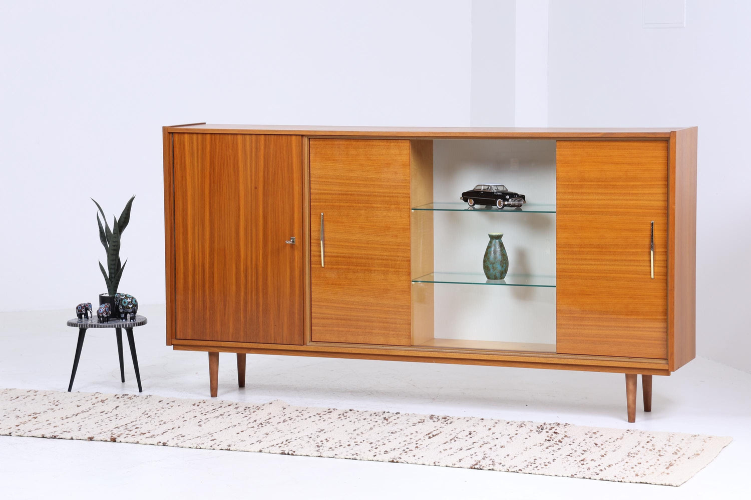 Vintage Highboard 60er Jahre | Mid Century Glas Vitrine Sideboard Wohnzimmerschrank Schrank Retro 70er Holz Aufbewahrung