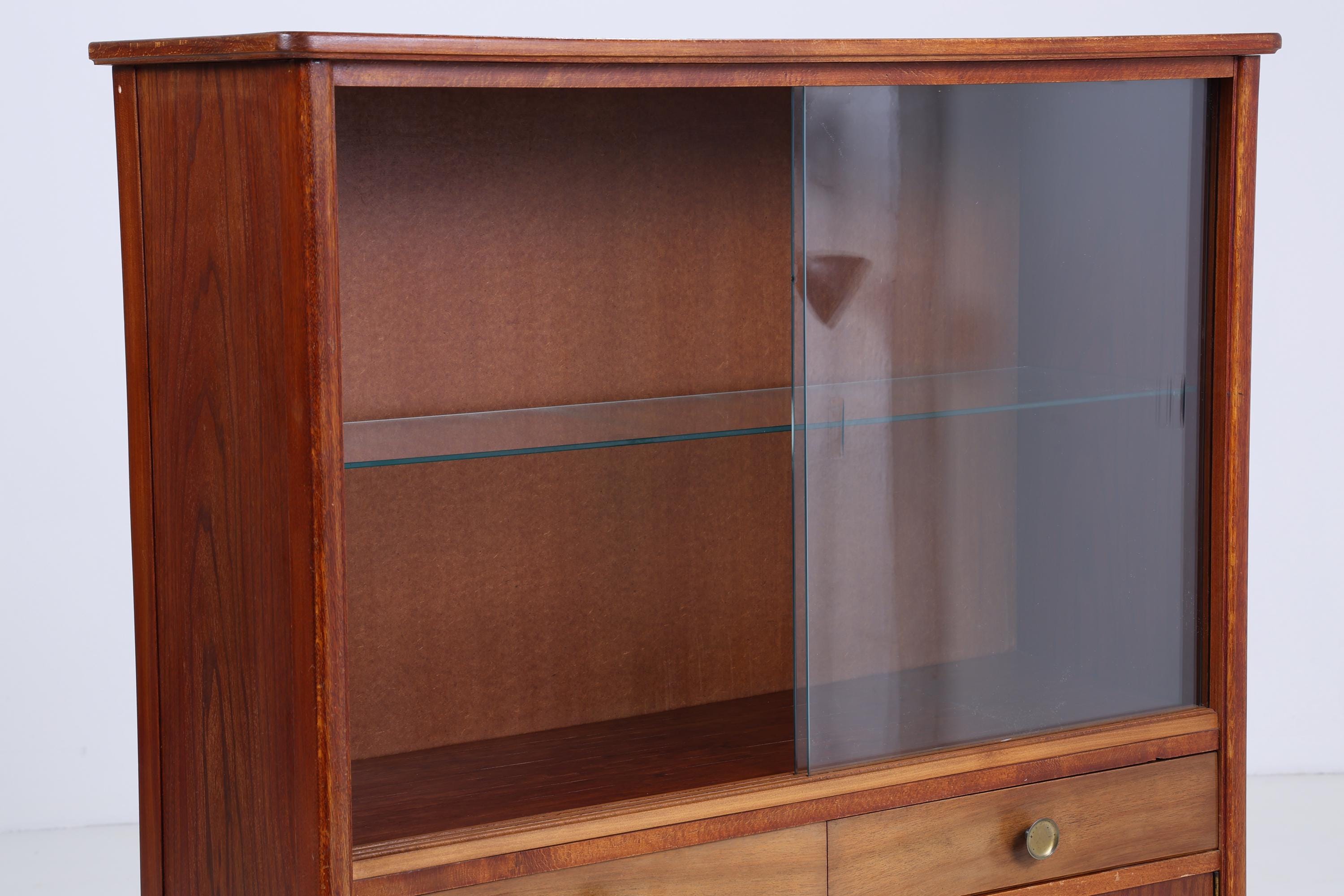 Vintage Glasschrank | Mid Century Vitrinen Schrank | 60er Jahre Schrank Fächerschrank