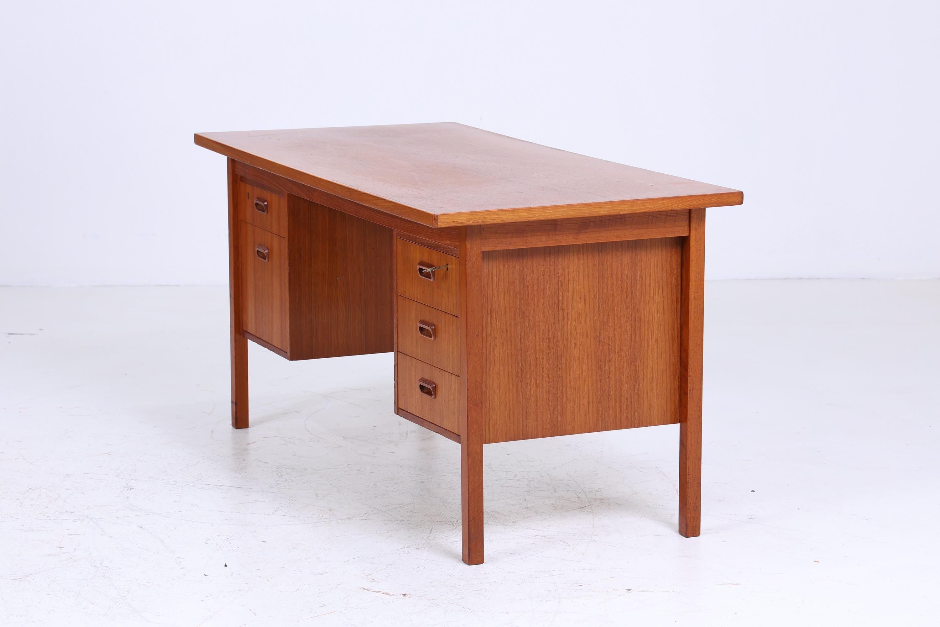 Vintage Teak Schreibtisch | Mid Century 60er Jahre Schubladen Arbeitstisch Bürotisch Tisch Retro Holz