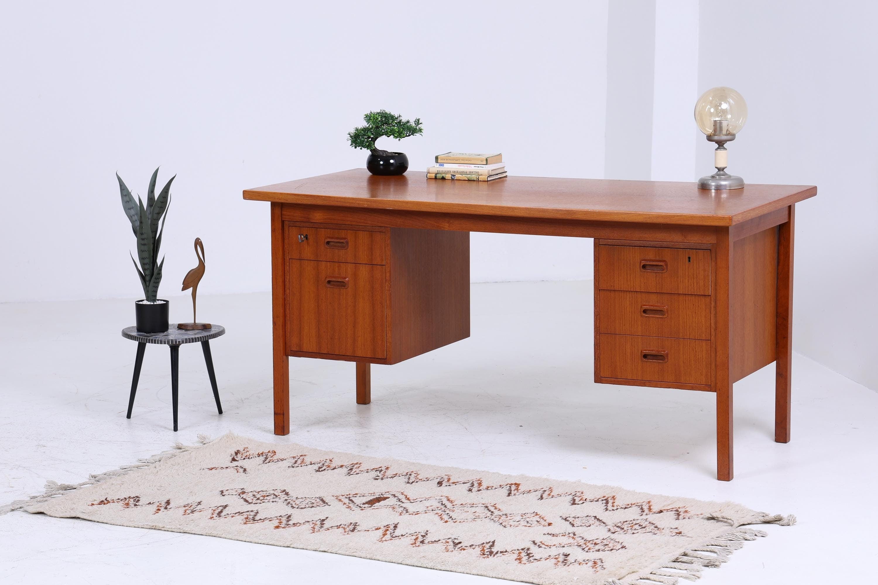 Vintage Teak Schreibtisch | Mid Century 60er Jahre Schubladen Arbeitstisch Bürotisch Tisch Retro Holz