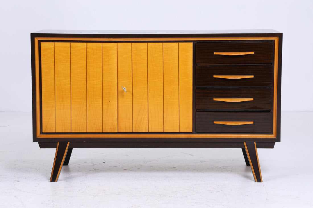 Zeitlose Vintage Kommode 60er | Mid Century Hochglanz Schrank Vintage Flur Holz Aufbewahrung