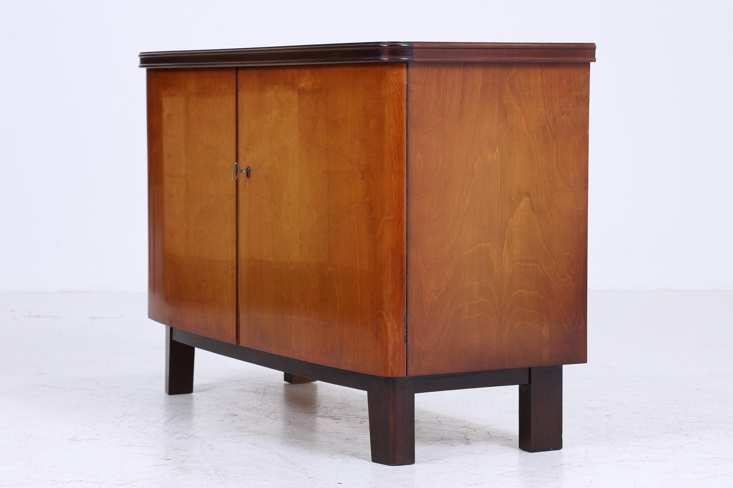 Vintage Kommode 60er | Mid Century Hochglanz Schrank | Retro Holz Aufbewahrung