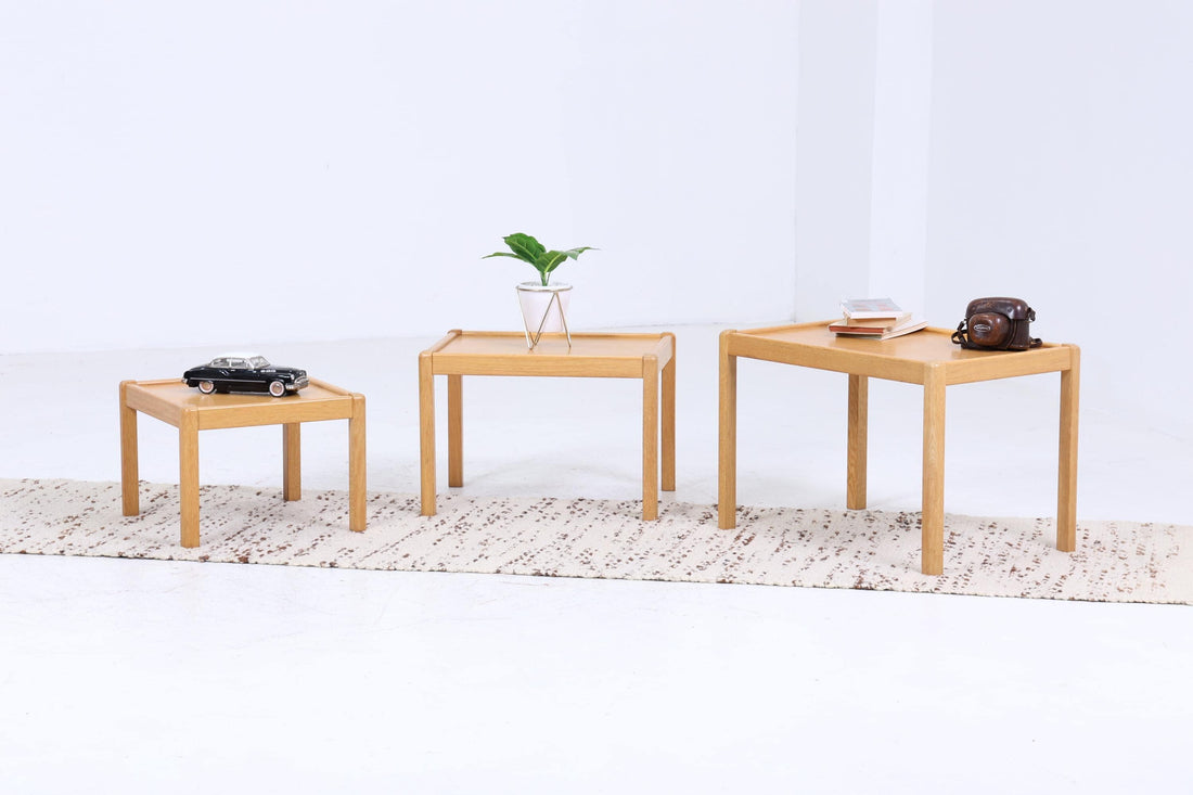 Vintage nesting tables from the 1960s | Mid-century coffee tables | 3 side tables from the 1960s, square, wood