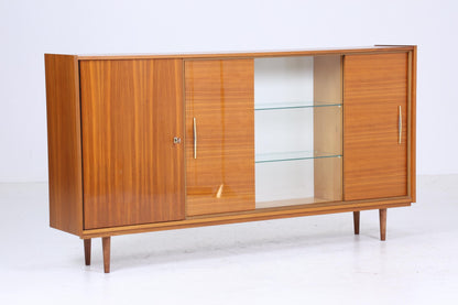 Vintage Highboard 60er Jahre | Mid Century Glas Vitrine Sideboard Wohnzimmerschrank Schrank Retro 70er Holz Aufbewahrung