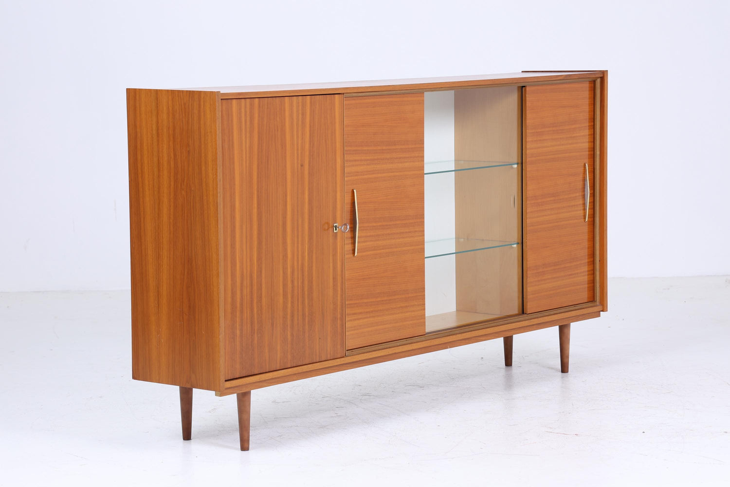 Vintage Highboard 60er Jahre | Mid Century Glas Vitrine Sideboard Wohnzimmerschrank Schrank Retro 70er Holz Aufbewahrung