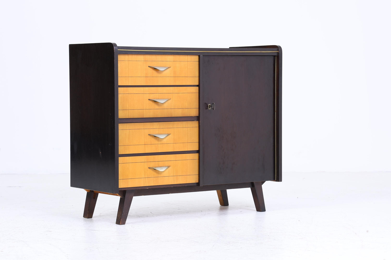 Vintage Schubladen Kommode 60er | Mid Century Schrank | Schwarz Retro Holz Aufbewahrung