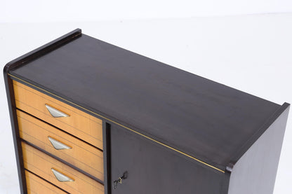 Vintage Schubladen Kommode 60er | Mid Century Schrank | Schwarz Retro Holz Aufbewahrung