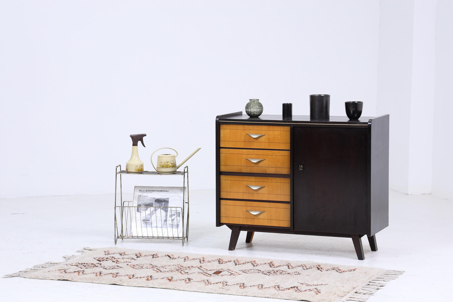 Vintage Schubladen Kommode 60er | Mid Century Schrank | Schwarz Retro Holz Aufbewahrung