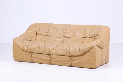 Vintage Leder Sofa 70er Jahre | Couch Beige Retro 70er