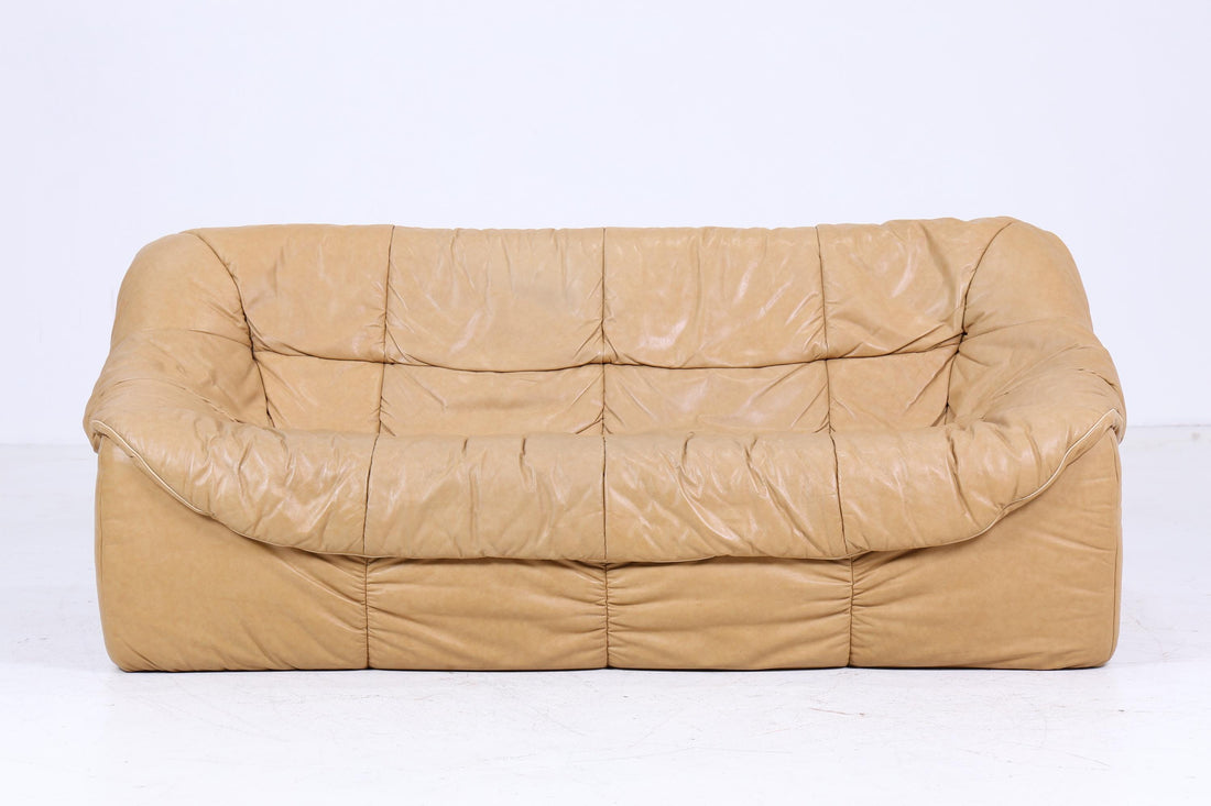 Vintage Leder Sofa 70er Jahre | Couch Beige Retro 70er