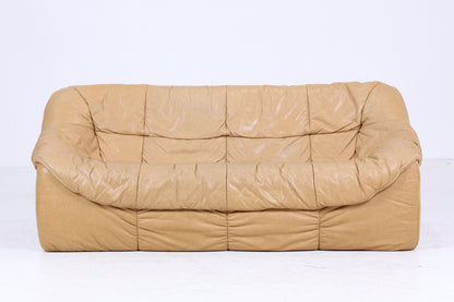 Vintage Leder Sofa 70er Jahre | Couch Beige Retro 70er