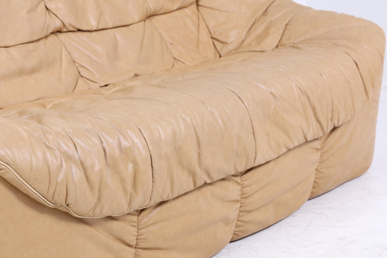 Vintage Leder Sofa 70er Jahre | Couch Beige Retro 70er