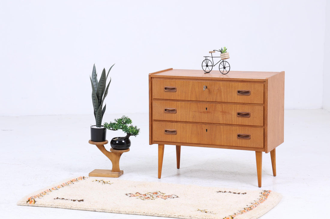 Kleine Vintage Teak Kommode | Mid Century Schubladen Schrank | Retro 60er Jahre Aufbewahrung