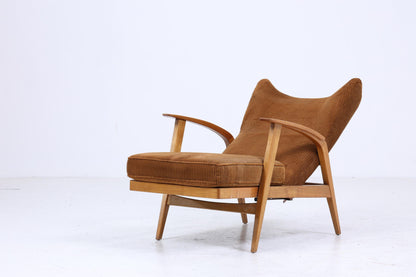 Vintage Sessel von Knoll Antimott, Brauner Polstersessel, verstellbarer Lounge-Sessel mit Holzarmlehnen, Mid-Century Möbel