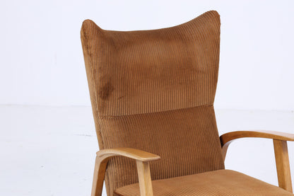 Vintage Sessel von Knoll Antimott, Brauner Polstersessel, verstellbarer Lounge-Sessel mit Holzarmlehnen, Mid-Century Möbel