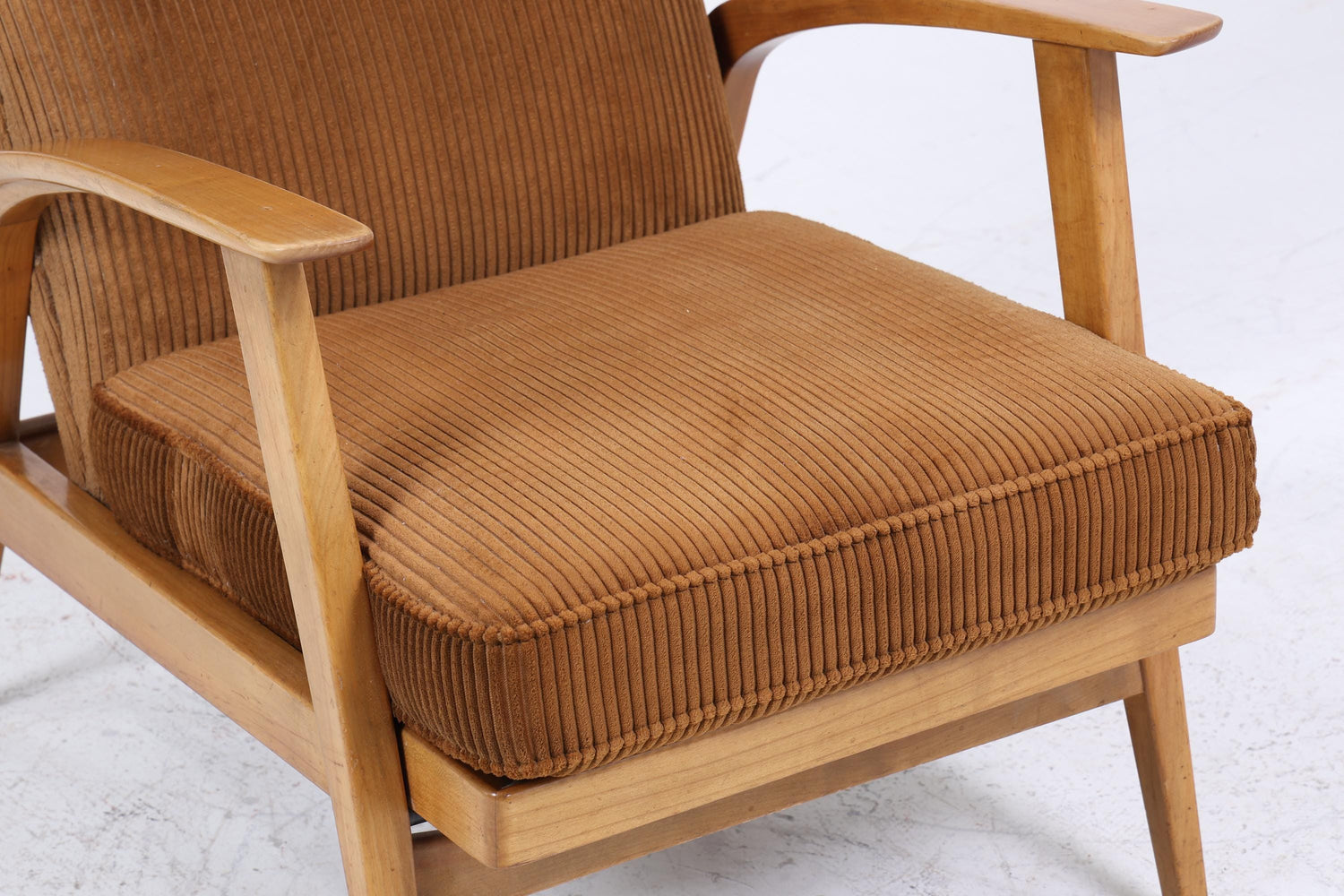 Vintage Sessel von Knoll Antimott, Brauner Polstersessel, verstellbarer Lounge-Sessel mit Holzarmlehnen, Mid-Century Möbel