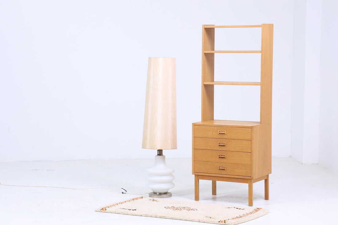 Beautiful vintage shelf | Mid-century narrow drawer bookcase | Retro wooden storage from the 60s and 70s