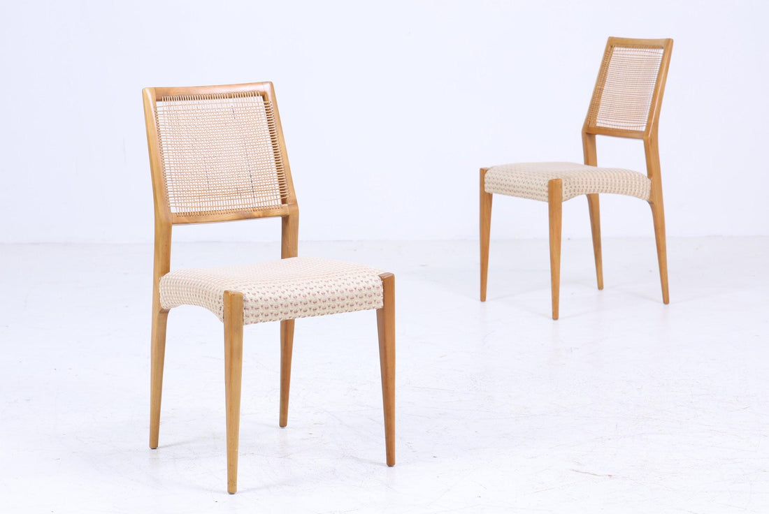 2 wonderful vintage chairs with wickerwork | Mid-century dining room chairs vintage retro 60s