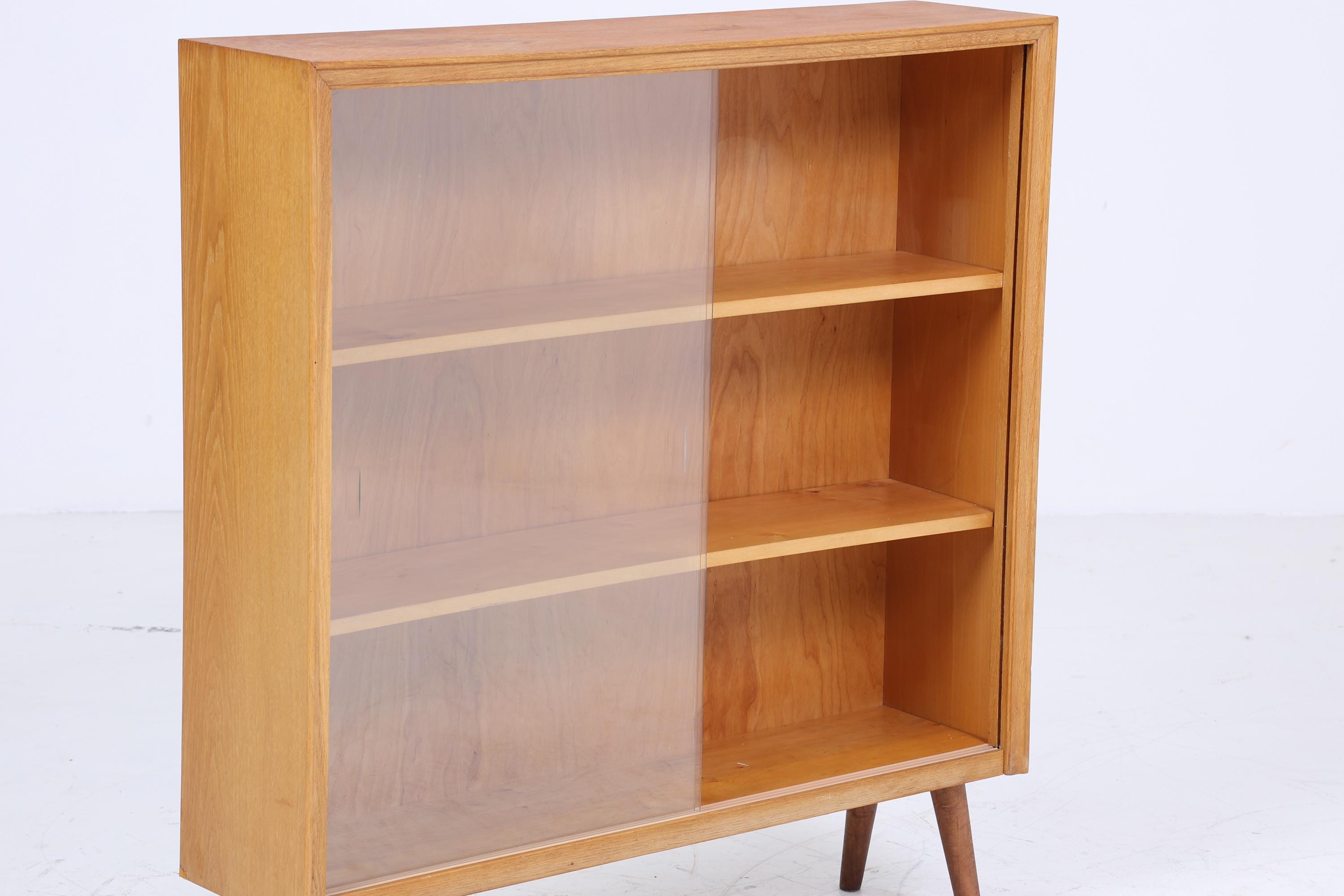 Vintage Kommode mit Glastüren 60er Jahre | Mid Century Vitrine Flur Schrank | Retro 70er Holz 2/2