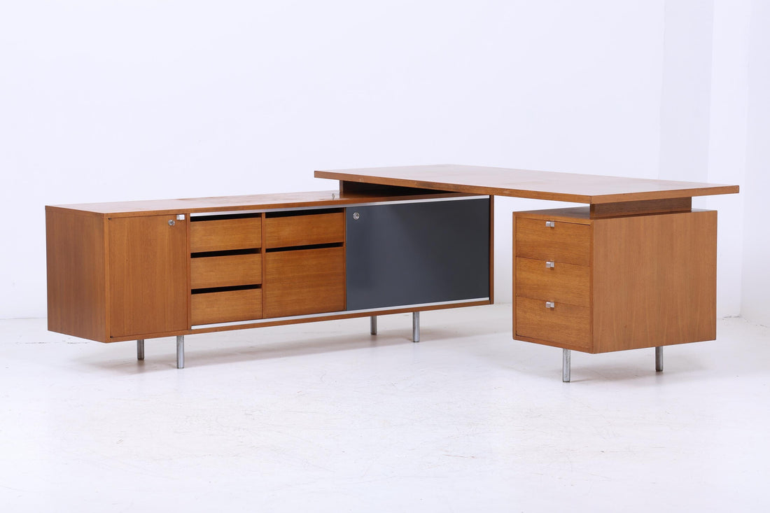 Vintage desk by Hermann Miller for George Nelson | Mid Century work table sideboard free corner retro wood design 60s
