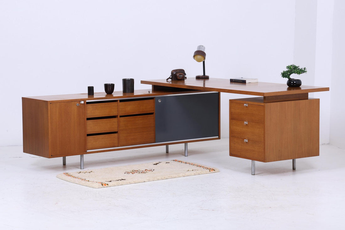 Vintage desk by Hermann Miller for George Nelson | Mid Century work table sideboard free corner retro wood design 60s